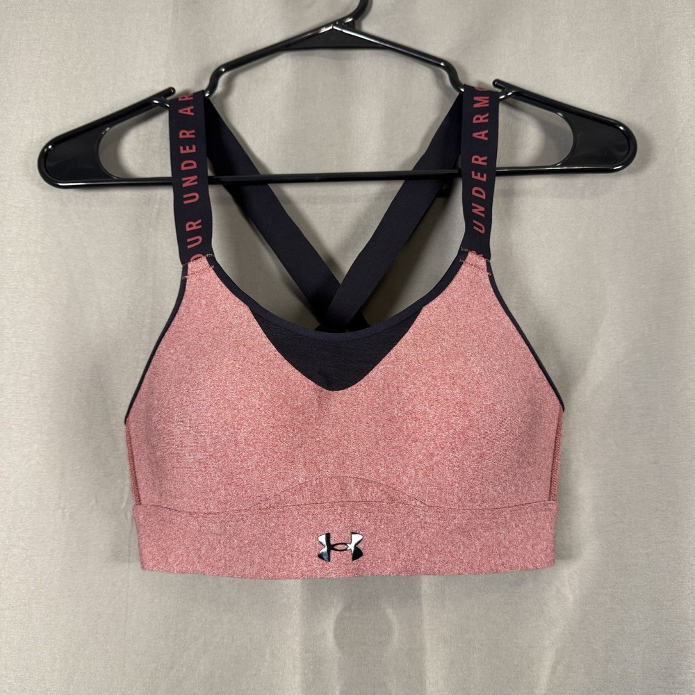 Under Armour Fitted Athletic Sports Bra Red Black Padded Adjustable Strap Gym XS